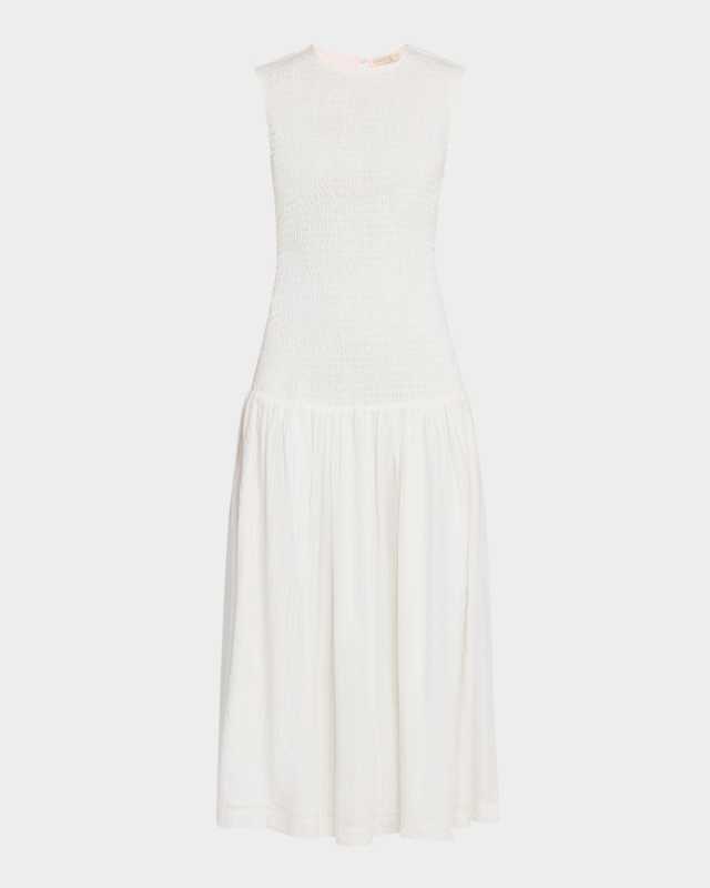 Porter Smocked Drop-Waist Cotton Midi Dress